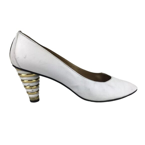 Stuart‎ Weitzman Womens White Leather Pointed Toe Pump Cone Heels Size 7 AA - Picture 1 of 10